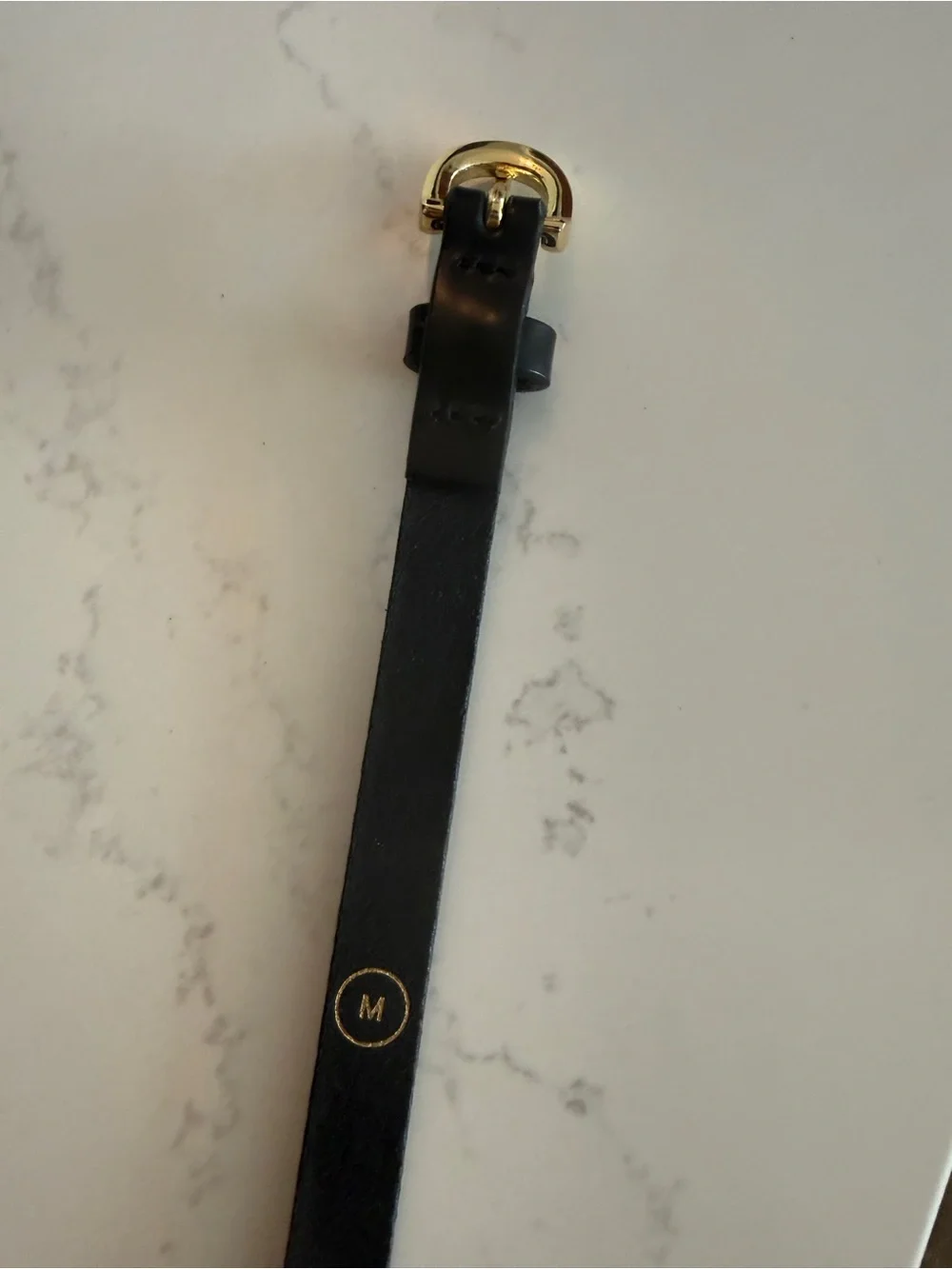 J.Crew Skinny Italian Leather Belt Black Gold Buckle Medium - Picture 8 of 9